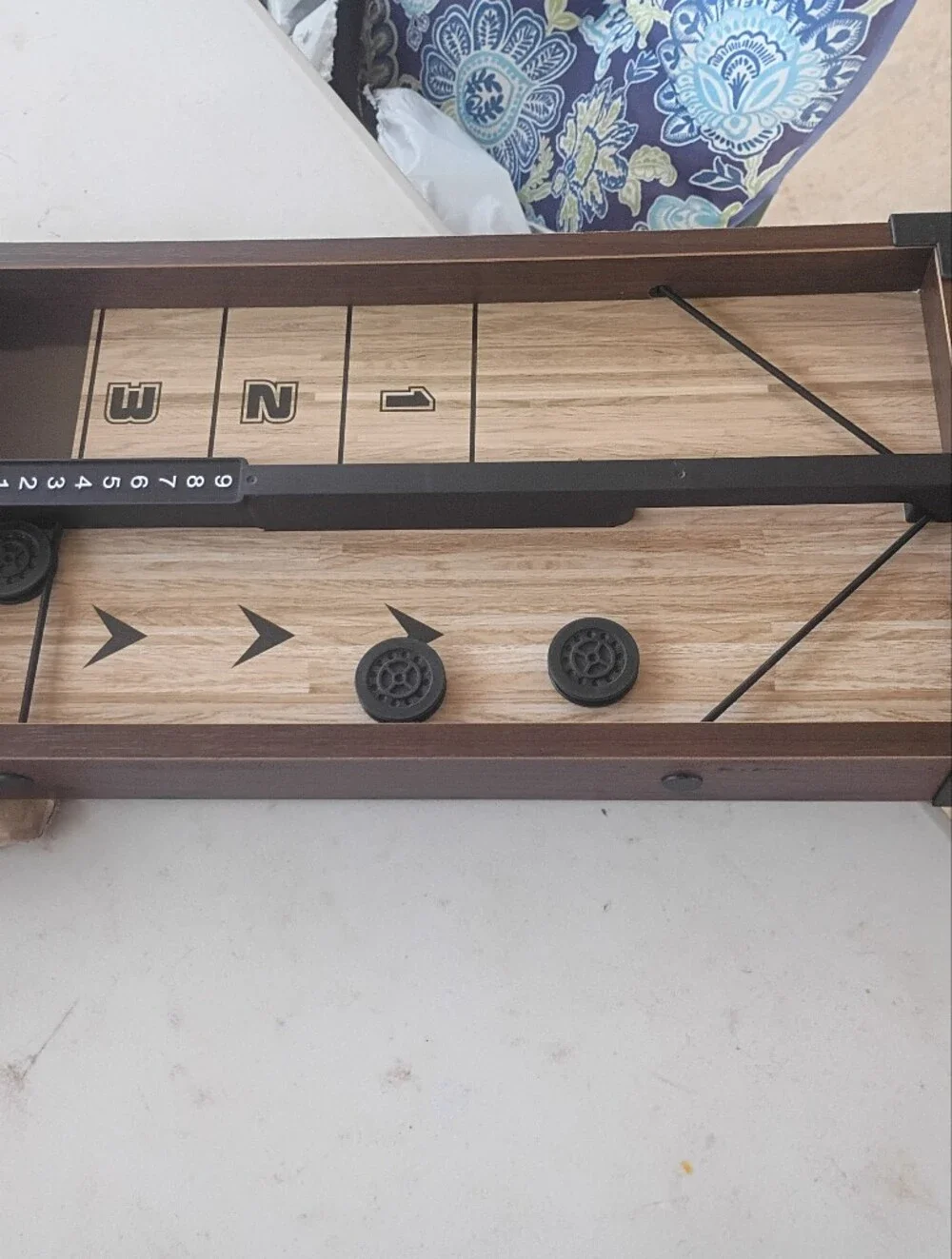 Tabletop Sling Shuffleboard Game - Teal & Yellow Box